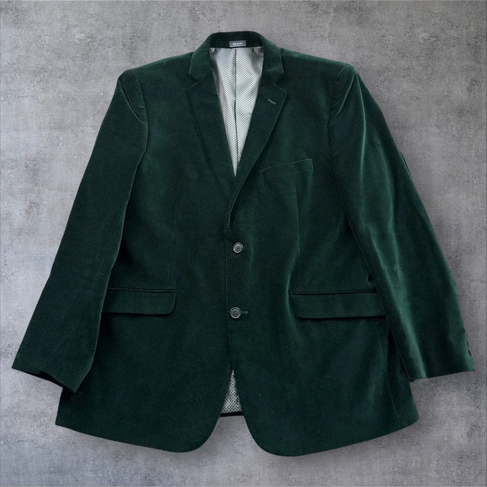 Madison Blazer Mens 42R Dark Green Luxe Velvet Modern Fit 2-Button Jacket